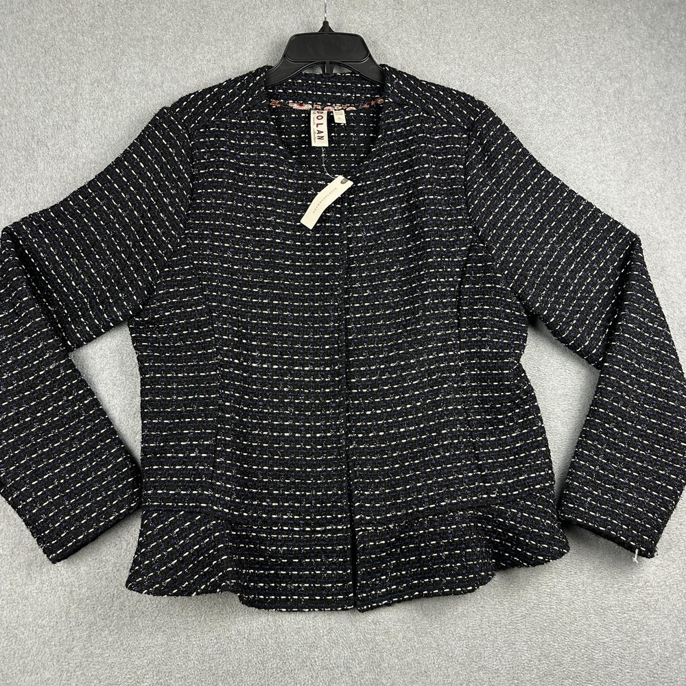 Dolan Jacket Womens XL Black Motif Tweed Open Front Collarless NWT Anthropologie